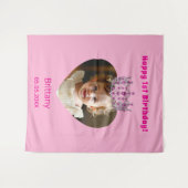 Tenture Nom de l'anniversaire photo rose tiara bébé bienve (Devant (Horizontal))