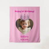 Tenture Nom de l'anniversaire photo rose tiara bébé bienve (Devant)