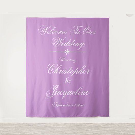 Tenture Nom de mariage moderne Script Chic Fond Mauve (Devant)