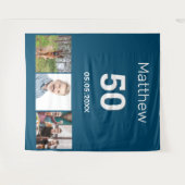 Tenture Nom de photo bleue pour fête d'anniversaire homme (Devant (Horizontal))