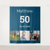 Tenture Nom de photo bleue pour fête d'anniversaire homme (Devant)