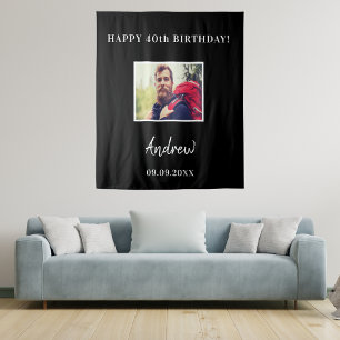 Tenture Nom de photo noir pour fête d'anniversaire homme