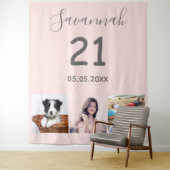 Tenture Nom de photo rose poudré pour fête d'anniversaire  (En situation)
