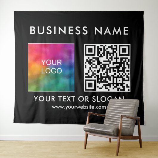 Tenture Nom du logo professionnel personnalisé Code QR XL (En situation (horizontale))