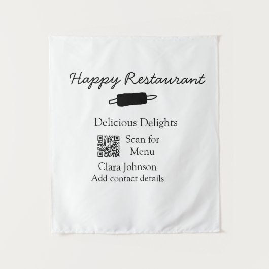 Tenture Nom du restaurant scan QR menu ajouter les coordon (Devant)