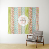 Tenture Nom en monogramme Shabby Roses sur bois rustique C (En situation (horizontale))