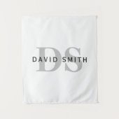 Tenture Nom et monogramme modernes | Blanc noir et gris (Devant)