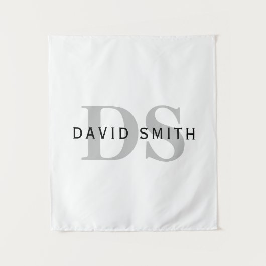 Tenture Nom et monogramme modernes | Blanc noir et gris (Devant)