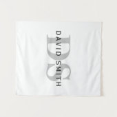 Tenture Nom et monogramme modernes | Blanc noir et gris (Devant (Horizontal))