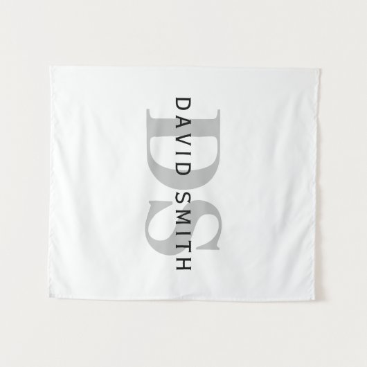 Tenture Nom et monogramme modernes | Blanc noir et gris (Devant (Horizontal))