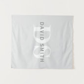 Tenture Nom et monogramme modernes | Gris clair et blanc f (Devant (Horizontal))