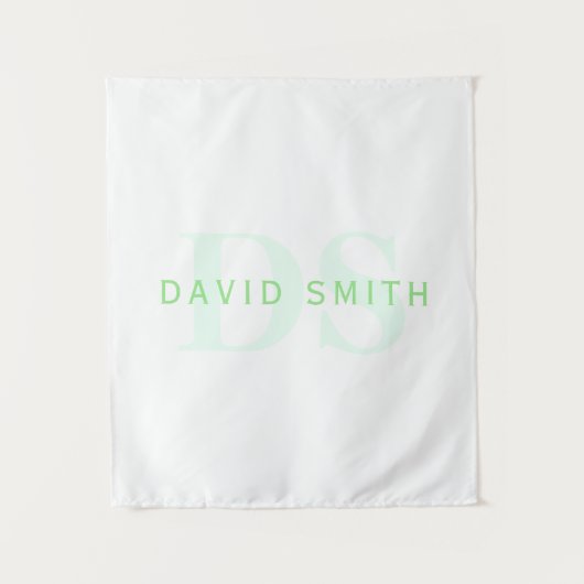 Tenture Nom et monogramme modernes | Vert et blanc (Devant)