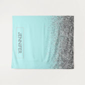 Tenture Nom Monogramme Pailleté Bleu Aqua Turquoise Argent (Devant (Horizontal))