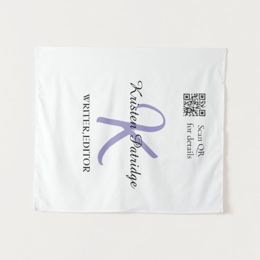 Tenture Nom monogramme violet écrivain modifier code QR en (Devant (Horizontal))