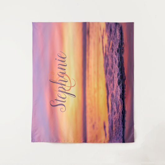 Tenture Nom Monogramme Violet Orange Vague Océanique Couch (Devant)