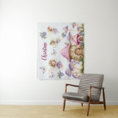 Tenture Nom personnalisé Fées magiques Champignons roses (En situation)