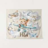 Tenture Nom personnalisé Pilote Teddy Bear Arrière-plan (Devant (Horizontal))