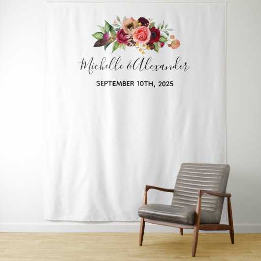 Tenture Noms de fleurs rose blush blanc mariage (En situation)