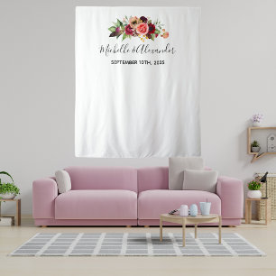 Tenture Noms de fleurs rose blush blanc mariage