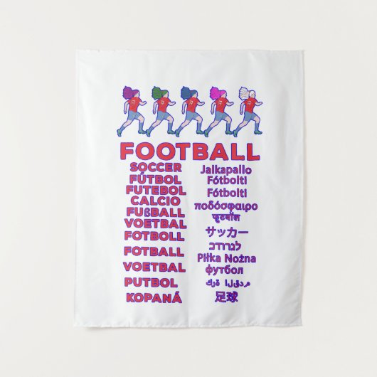 Tenture Noms de footballeuses multilingues pour fans de sp (Devant)