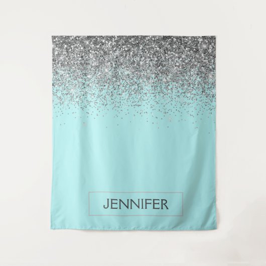 Tenture Noms de monogramme girly paillettes bleu sarcelle  (Devant)