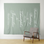 Tenture Noms de script de Mariage rustique Sage Vert fond (En situation (horizontale))