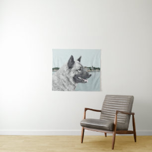 Tenture Norwegian Elkhound à Village Painting - Art de chi