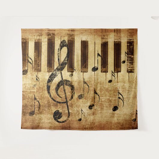 Tenture Notes de musique rétro et piano (Devant (Horizontal))