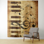 Tenture Notes de musique rétro et piano (En situation)