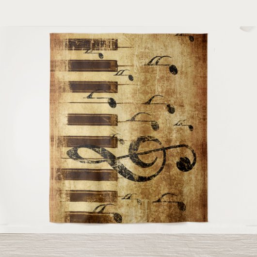 Tenture Notes de musique rétro et piano (Devant)