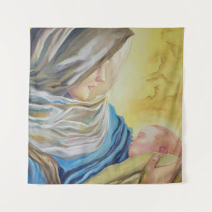Tenture Notre Dame du Silence tenant le bébé Jésus