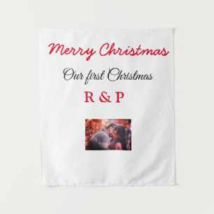 Tenture Notre premier Noël ajoutez nom photo mariage fianc