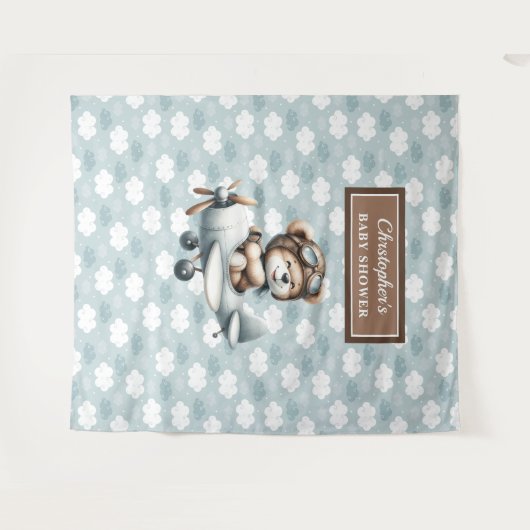 Tenture Nounours chic Pilote Bleu Marron Célébration (Devant (Horizontal))