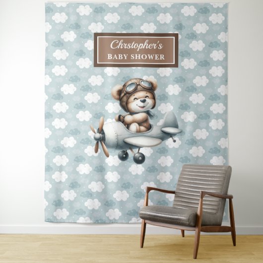 Tenture Nounours chic Pilote Bleu Marron Célébration (En situation)