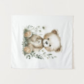 Tenture Nounours mignon à l'aquarelle avec fleurs sauvages (Devant (Horizontal))