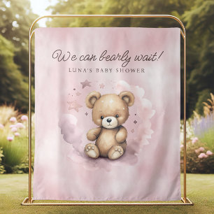 Tenture Nous pouvons attendre léger Baby shower rose arriè