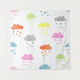Tenture Nuages de rêve : pluie cardiaque aquarelle