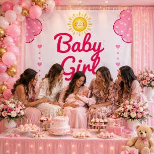 Tenture Nuages Rose Pâle Fille Bébé Soleil Shower