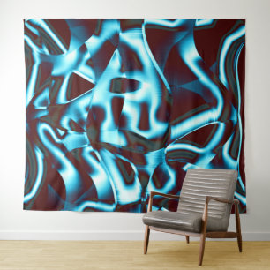 Tenture Nuances de cyan bleu sur bandes abstraites rouge f