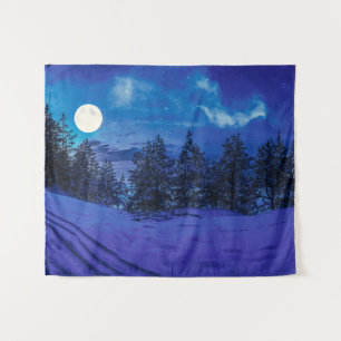 Tenture Nuit étoilée avec pleine lune en forêt