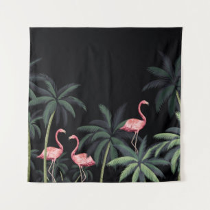 Tenture Nuit tropicale oiseaux sauvages vintages flamants,