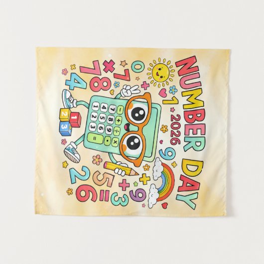Tenture Number Day 2026 Cute Calculator Math Design (Devant (Horizontal))