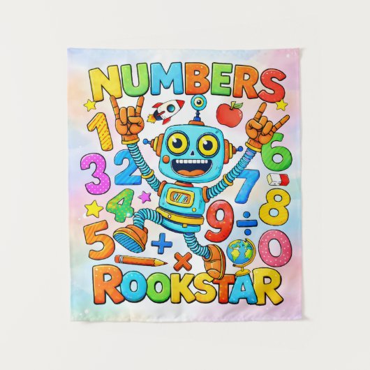 Tenture Numbers Rockstar Cute Robot Math Design (Devant)