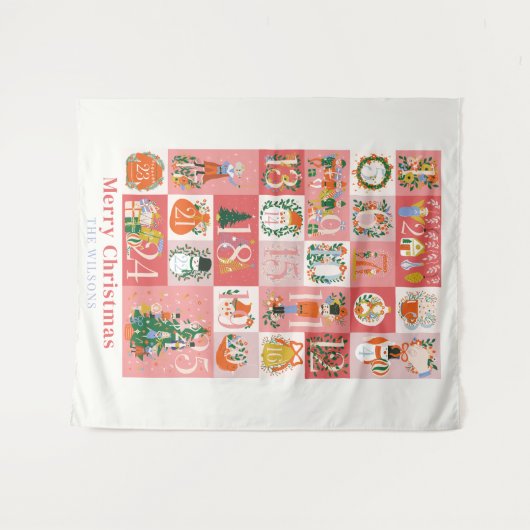 Tenture Nutcracker Noël Holiday Pink Advent Calendrier (Devant (Horizontal))