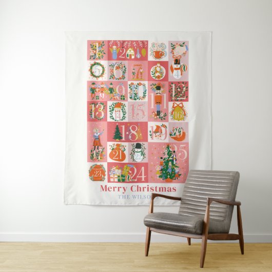Tenture Nutcracker Noël Holiday Pink Advent Calendrier (En situation)