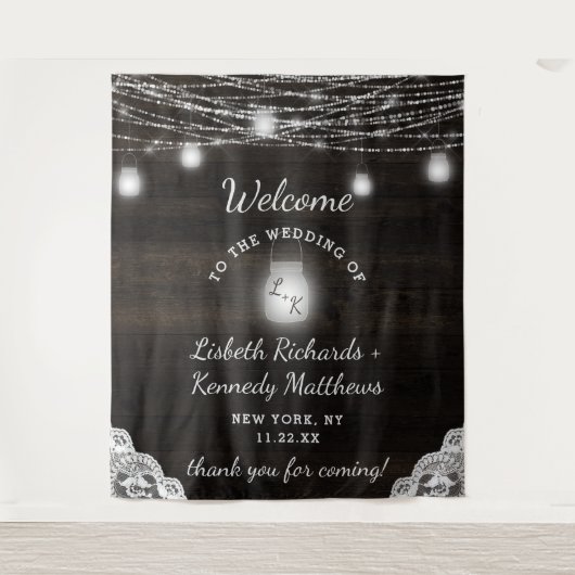 Tenture Oak Ridge Rustic Wood & Mason Jars Mariage Bienven (Devant)