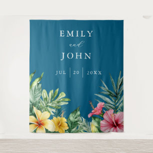 Tenture Océan Blue Tropical Flowers Mariage Photo fond