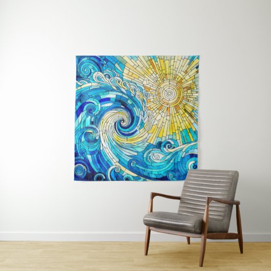 Tenture Ocean Wave Sun mosaïque art (En situation)