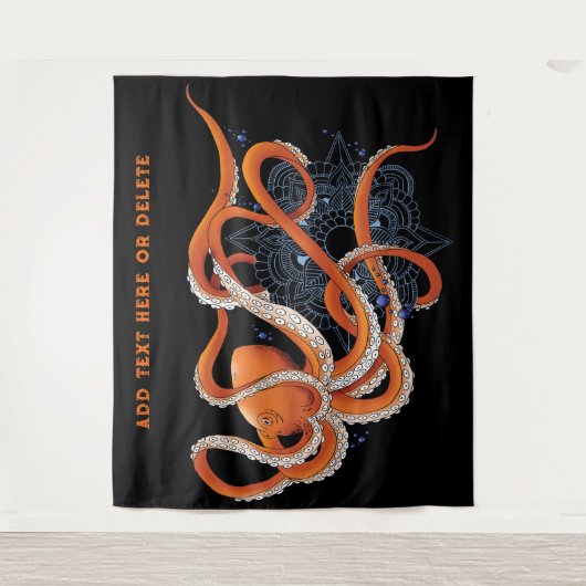 Tenture Octopus Orange Mandala bleu (Devant)