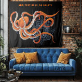 Tenture Octopus Orange Mandala bleu